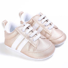 Load image into Gallery viewer, Baby Shoes Boy Girl Solid PU Striped Sneaker Comfort White Shoes New Style Newborn Infant First Walkers Casual Crib Moccasins