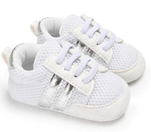 Load image into Gallery viewer, Baby Shoes Boy Girl Solid PU Striped Sneaker Comfort White Shoes New Style Newborn Infant First Walkers Casual Crib Moccasins